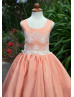 Scoop Neck White Lace Coral Satin  Corset Back Flower Girl Dress